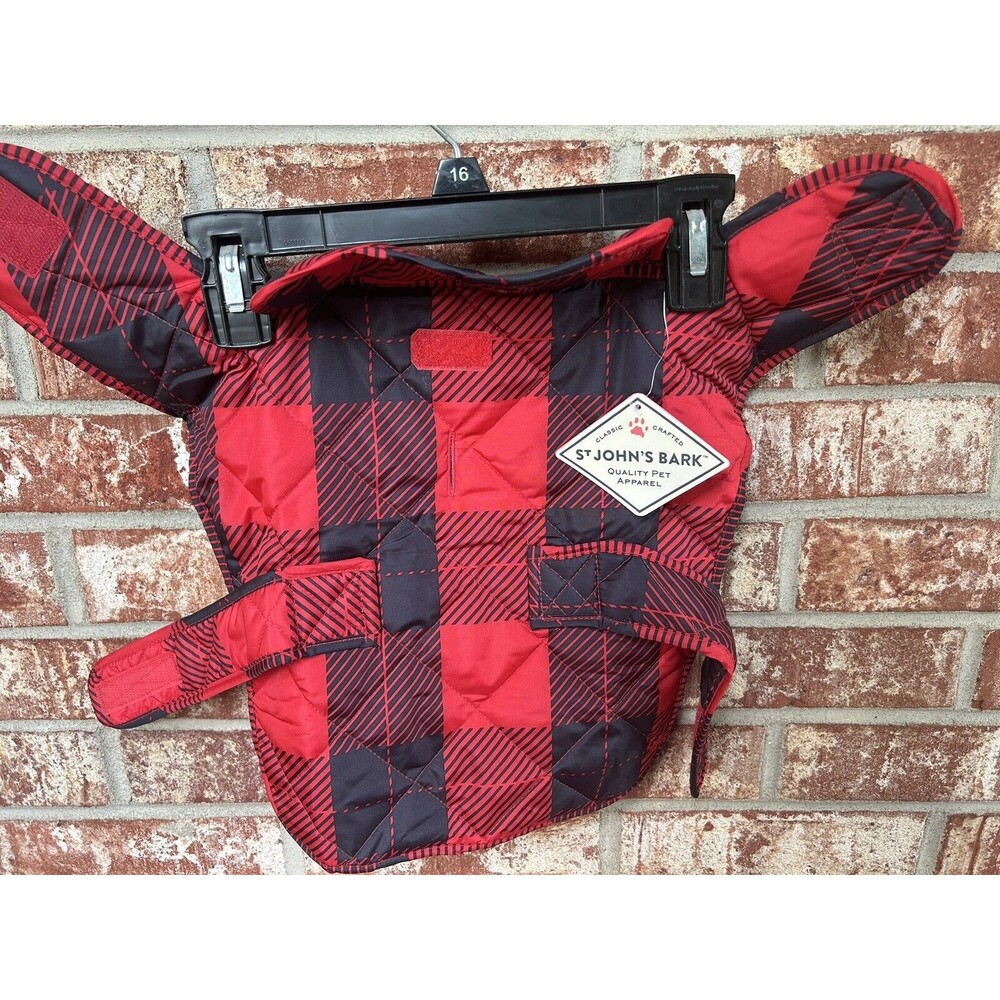 St John’s Bark Quality Pet Apparel Dog Quilted Jacket Coat Red Plaid Med